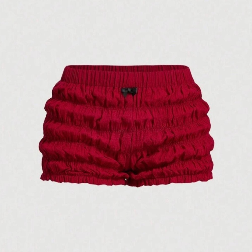 SHEIN Red High Waist Ruched Shorts